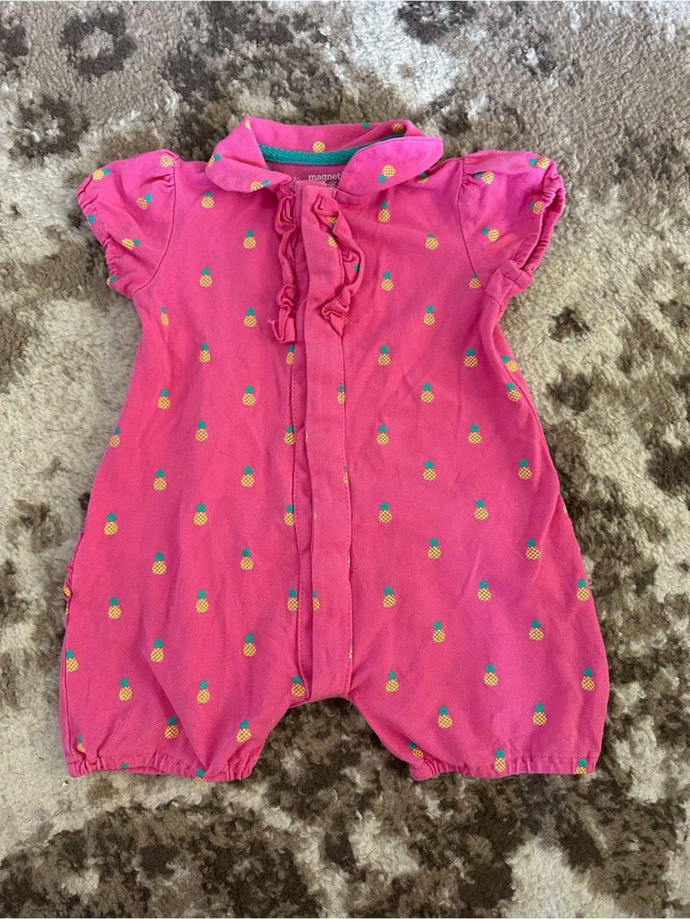 Magnetic Me Bright Pink Pineapple Romper with Teal Trim